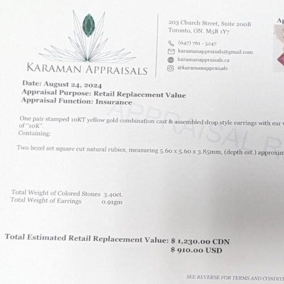 10K Yellow Gold Ruby 3.4Ct Earrings - Picture 2 of 5